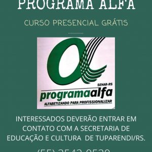 Programa Alfa convida pessoas para realizar curso de alfabetização em Tuparendi
