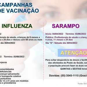 Começa hoje campanha de vacinação contra gripe e sarampo em Porto Mauá