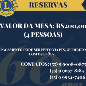 Restam poucas mesas para o baile de 60 anos do Lions Clube de Tuparendi