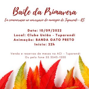 ACI de Tuparendi promove Baile da Primavera dia 10 de setembro