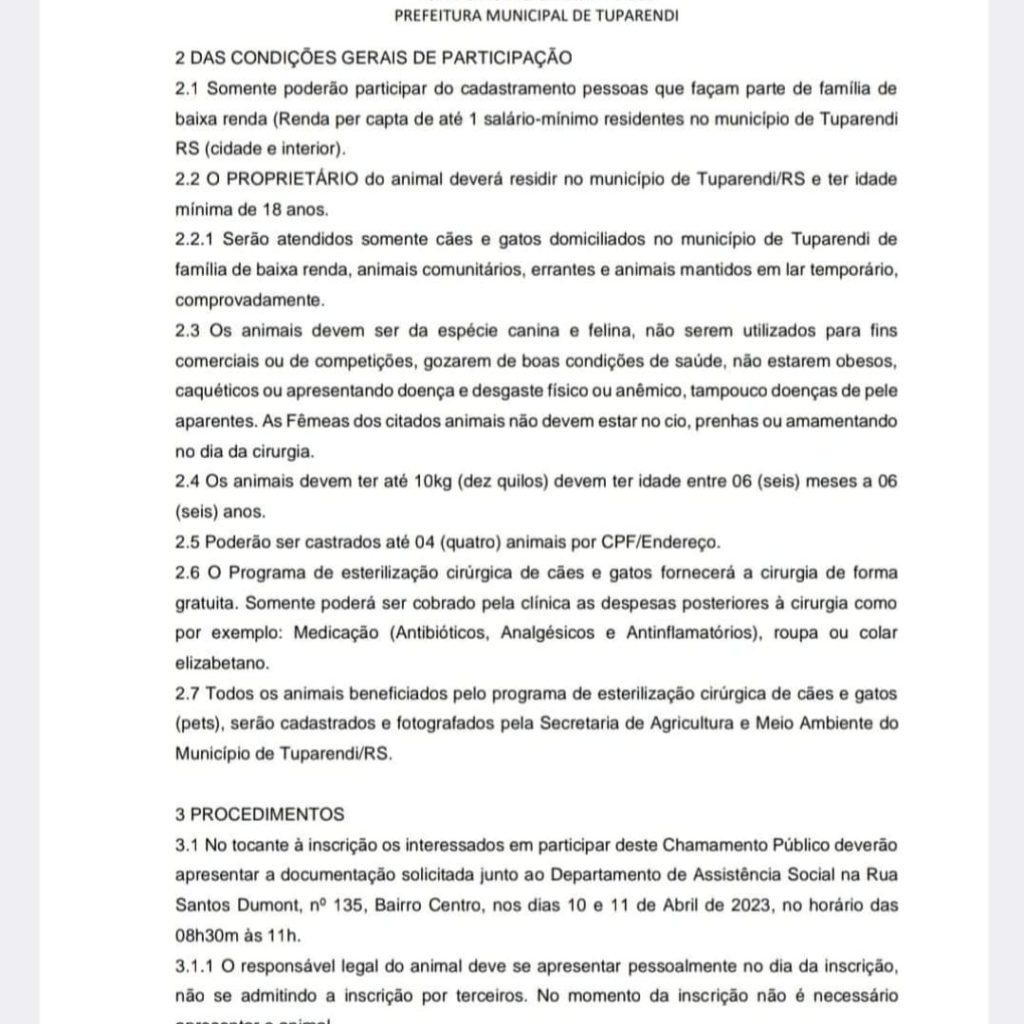 Abrem amanhã as inscrições para castração gratuita de cães e gatos