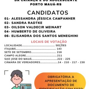 Porto Mauá terá apenas 5 candidatos ao Conselho Tutelar. Veja quem são: